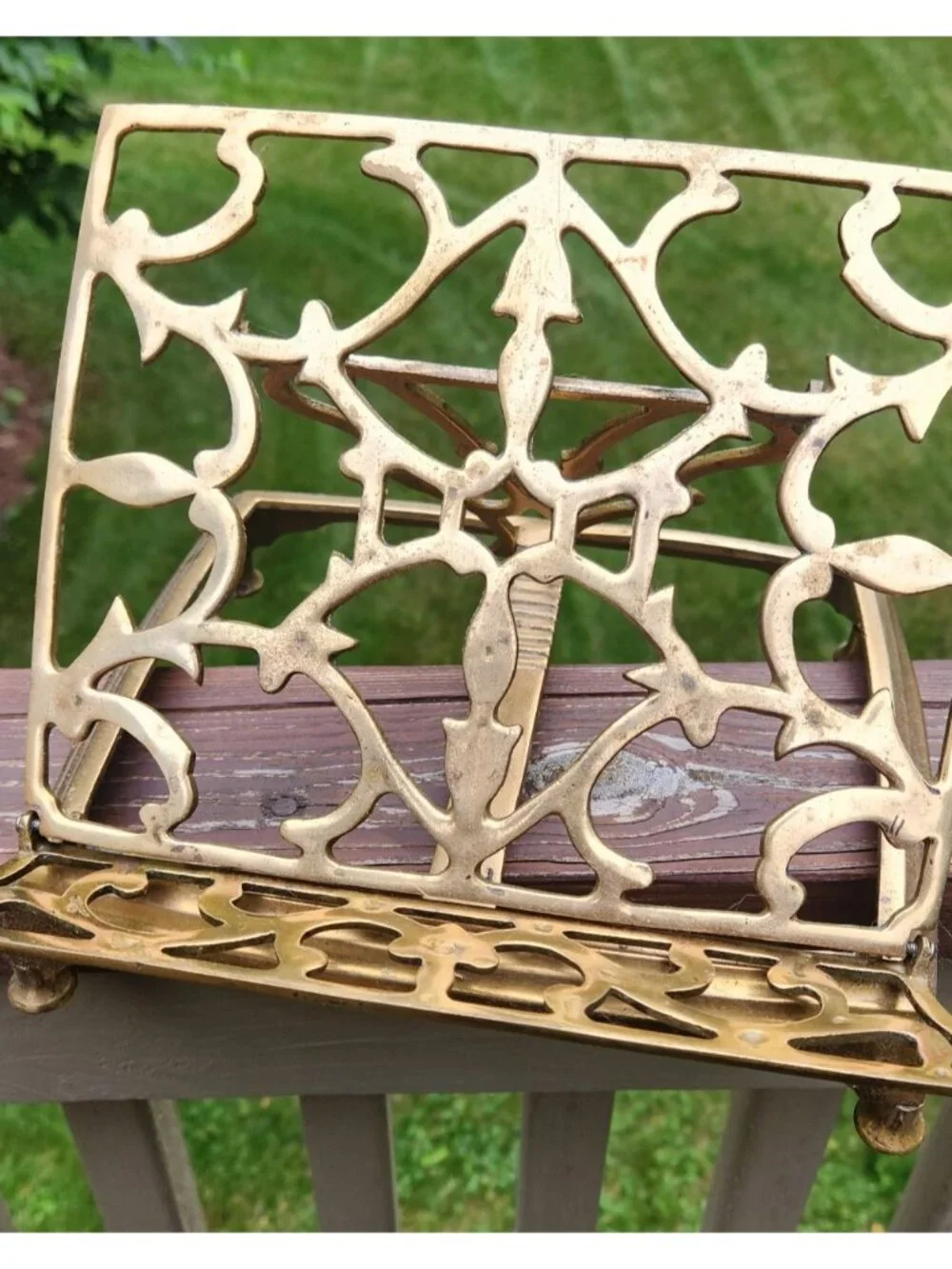 Vintage Ornate Brass Book Music Bible Stand Holder Adjustable Folding Rack 9